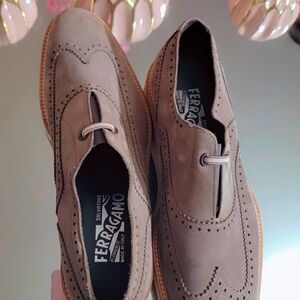 Salvatore Ferragamo Men's Taupe Brogue Oxfords Used Once Like New No Box